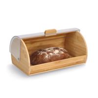 Zeller luxe brood bewaar trommel - bamboe - met transparante klep/deksel - 39 x 25 x 19 cm   - - thumbnail