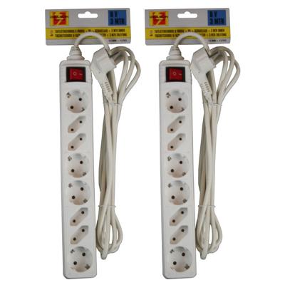2x benson stekkerdoos - 8-voudig - wit - 3m - 4 platte en 4 ronde stekker