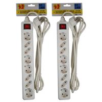 2x benson stekkerdoos - 8-voudig - wit - 3m - 4 platte en 4 ronde stekker