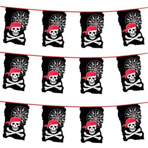 Piraten thema vlaggenlijn - 3x - doodshoofd - 10 meter - kunststof - piraten kinderfeestje