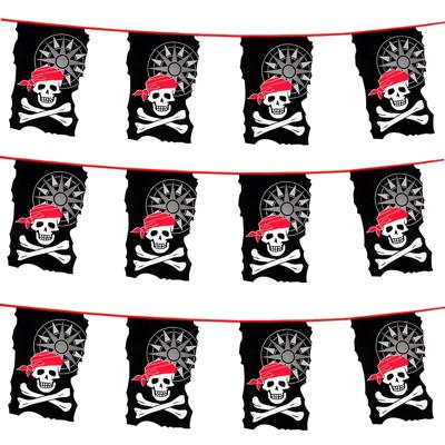 Piraten thema vlaggenlijn - 3x - doodshoofd - 10 meter - kunststof - piraten kinderfeestje