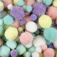 Pompons knutsel set - 400 grams - pastel kleuren - 15-40 mm - hobby/knutsel materialen - thumbnail