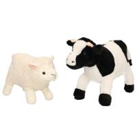 Pluche knuffel boerderijdieren set - Koe en Schaap/lammetje - van 22 cm - Zachte kinder knuffels