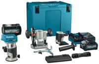 Makita RT001GM206 Boven- en kantenfrees | 40 V Max | 2 x 4.0 Ah accu + snellader | Incl. diverse voeten + geleiderail adapter | In Mbox - RT001GM206