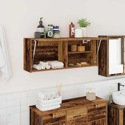 Badkamerwandkast 100x25x40 cm bewerkt hout oud houtkleurig