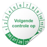Keuringssticker Volgende controle op (wit/groen) Ø 30 mm - 100 stickers (op rol)