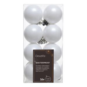 Decoris kleine kerstballen - 16x st - wit - 4 cm - kunststof - onbreekbare kerstballen