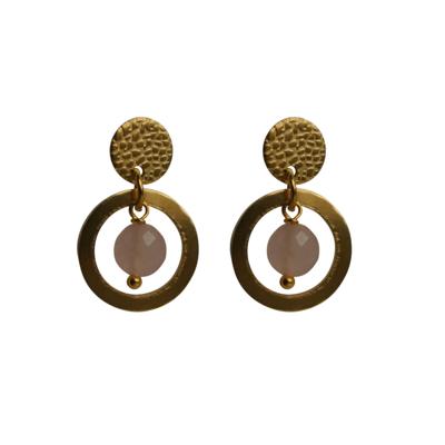 Flow Jewels Hang Oorbellen Fien Roze Steentje Goud