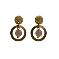 Flow Jewels Hang Oorbellen Fien Roze Steentje Goud
