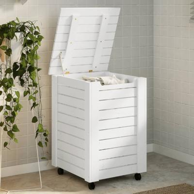 VidaXL Wasmand met wielen rana 45x45x64 cm massief grenenhout wit