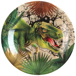 Feest wegwerpbordjes - dinosaurus - 10x stuks - 23 cm - bruin/groen