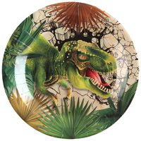 Feest wegwerpbordjes - dinosaurus - 10x stuks - 23 cm - bruin/groen - thumbnail