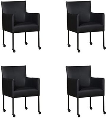 Set van 4 Zwarte leren moderne kuipstoel Desire - poot rond zwart met wiel - Hermes Leer Nero (zwart leer)