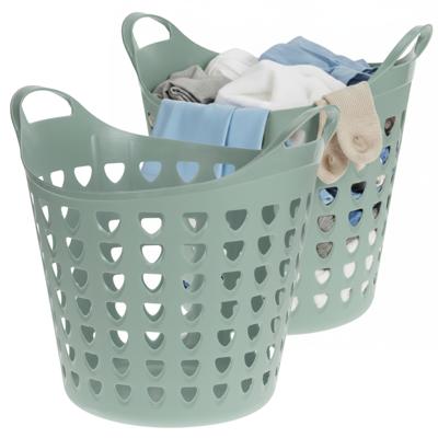 Excellent Houseware Flexibele wasmand - 2x - groen - 26 liter - kunststof - 40 x 41 cm