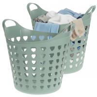 Excellent Houseware Flexibele wasmand - 2x - groen - 26 liter - kunststof - 40 x 41 cm