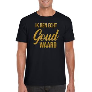 Ik ben echt goud waard fun tekst t-shirt / kleding met gouden glitters op zwart voor heren