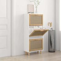 Schoenenkast 52x25x115 cm bewerkt hout en natuurlijk rattan wit