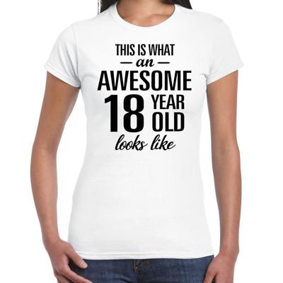 Awesome 18 year - geweldige 18 jaar cadeau t-shirt - wit - voor dames - Verjaardag cadeau