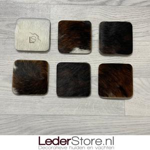 Koeienhuid onderzetters normandier zwart wit bruin 10x10cm