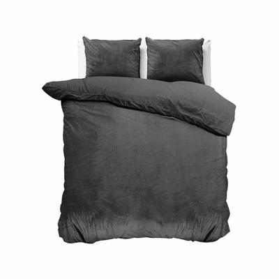 Dekbedovertrek Velvet Uni - Tweepersoons (200x220 cm) - Antraciet Polyether - Dessin: Effen - Sleeptime - Dekbed-Discounter.nl