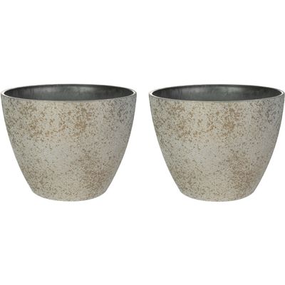 Bloempot/plantenpot - 4x - buiten - beige/goud - D13 en H12 cm - kunststof/steenmix