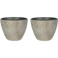 Bloempot/plantenpot - 4x - buiten - beige/goud - D13 en H12 cm - kunststof/steenmix