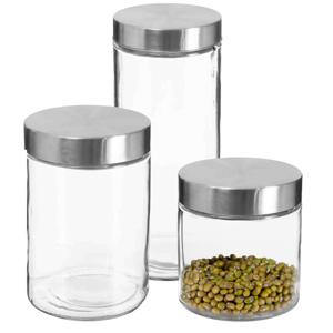 Set van 6x keuken voorraadbussen/potten glas RVS deksel - 3 formaten