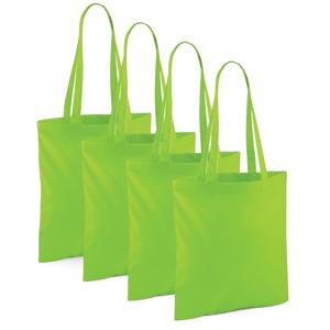 Draagtasje met hengsels - 4x - limegreen - 42 x 38 cm - katoen - 10 liter - boodschappen - gymtas