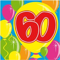 60x Papieren servetjes 60 jaar Balloons thema feestartikelen 25 x 25 cm