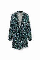 Korte wikkeljurk met bloemen - BLUE - XL - thumbnail