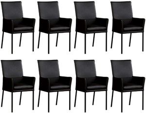 Set van 8 Zwarte leren moderne eetkamerstoelen Royal - poot vierkant zwart - Toledo Leer Nero (zwart leer)