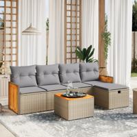 6-delige Loungeset met kussens poly rattan gemengd beige
