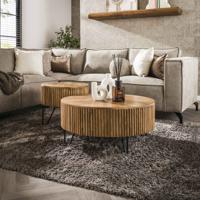 LifestyleFurn Ronde Salontafel Gus Mangohout, Set van 2 stuks - Massief mango zandkleur - thumbnail