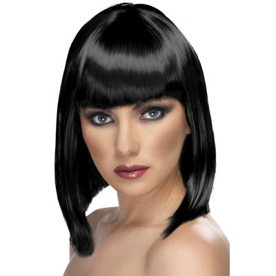 Bobline pruik - zwart haar - dames - verkleden - halloween - pruiken - met pony