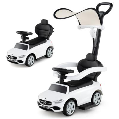 3-In-1 Duwauto voor Kinderen Gelicenseerde Mercedes-Benz Speelgoedauto met Verstelbare Kap en Stuurstang Schuifauto met Geluid-Wit