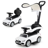 3-In-1 Duwauto voor Kinderen Gelicenseerde Mercedes-Benz Speelgoedauto met Verstelbare Kap en Stuurstang Schuifauto met Geluid-Wit