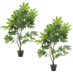 Set van 2x stuks groene Aralia klimop kunstplanten in zwarte pot 90 cm