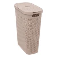 Smalle Wasmand met deksel Rotan - beige - gevlochten kunststof - 40 liter - 26 x 46 x 60 cm Smalle Wasmand met deksel Rotan - beige - gevlochten kunststof - 40 liter - 26 x 46 x 60 cm