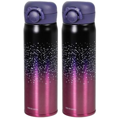2x stuks thermosfles / isoleerfles RVS voor onderweg 500 ml roze/zwart