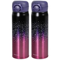 2x stuks thermosfles / isoleerfles RVS voor onderweg 500 ml roze/zwart