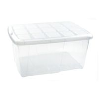 1x Opslagbakken/organizers met deksel 60 liter 63 x 46 x 32 transparant/wit