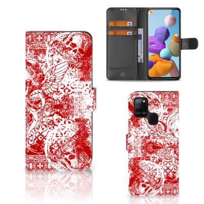 Telefoonhoesje met Naam Samsung Galaxy A21s Angel Skull Rood