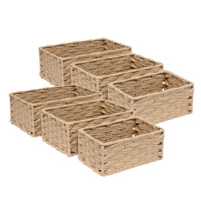 Kast/badkamer opbergmandjes - set 6x stuks - gevlochten kunststof - in 3 formaten