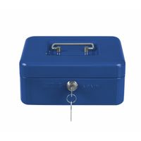 Geldkistje met 2 sleutels - blauw - staal - muntbakje - 15 x 11 x 7 cm - inbraakbeveiliging - thumbnail