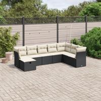 8-delige Loungeset met kussens poly rattan zwart