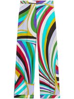 PUCCI pantalon évasé en soie à logo imprimé - Bleu