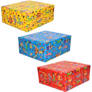 3x Rollen inpakpapier/cadeaupapier Club van Sinterklaas rood/blauw/geel 200 x 70 cm   -