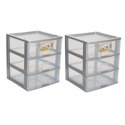 Ladeblokje - 2x - 3 lades - grijs - kunststof - 38 x 38 x 44 cm - ladekastje