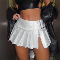 Bon&Bon Black PU Leather Pleated Mini Skirt - Y2k Low Rise Style White / XS