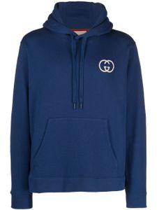 Gucci Interlocking G-logo drawstring hoodie - Bleu